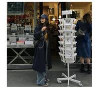 exproyzk Présentoir à Magazines Rotatif à 6 Niveaux, Organiseur métallique à roulettes, 5 roulettes, présentoir de Sol pour Halls d'entrée, Bureaux et commerces de détail.(Blanc,150cm)
