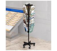 exproyzk Présentoir à Magazines Rotatif à étages en Fil métallique Noir Organiseur à roulettes avec 27 Compartiments, Finition thermolaquée, 5 roulettes