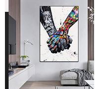 EXQART Tableau décoratif imprimé sur Toile Street Art Graffiti Toile Peinture Amoureux Mains Mur Art Affiches et Impressions Inspiration oeuvre Photo pour Salon décor Cadeau de Noël-60x80cm