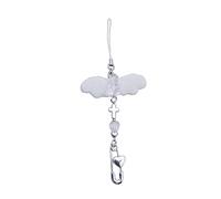 EXQIOUR Bear Loves Pendentif en forme de cœur pour téléphone portable avec ailes d'ange blanches Y2k Girl Heart Rope Keychain Beads Lanyard Bear Crossed White Angel Wing Tassels Lanyard, One Size