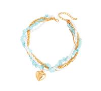 EXQIOUR Collier de perles d'imitation avec cœurs bleus complexes Idéal pour les soirées et porter un collier de perles en pierre, taille unique, Comme décrit, Comme décrit.