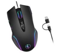EXQIOUR Ordinateur avec mode jiggler USB C a filaire éclairage couleur ergonomique 7200DPI pour ordinateur portable de bureau, tablettes, clavier et ordinateur et attaque ergonomique pour ordinateur
