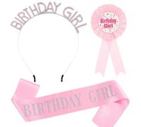 EXQIOUR Parure de bijoux d'anniversaire 3 pièces avec strass, épingle à ruban pour fête et décoration de fête