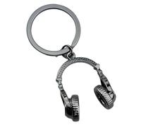 EXQIOUR Porte-clés robuste inspiré de la musique avec une forme alternative pour ceux qui apprécient l'individualité et les tendances modernes. Porte-clés en métal argenté, Casque Noir, taille unique