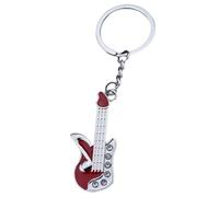 EXQIOUR Porte-clés robuste inspiré de la musique avec une forme alternative pour ceux qui apprécient l'individualité et les tendances modernes. Porte-clés en métal argenté, Guitare rouge, taille