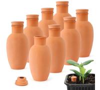 EXQUAILTY Lot de 8 Pots Olla de 7,9 x 7,9 x 15,2 cm pour système d'arrosage en Terre Cuite avec Couvercle pour intérieur et extérieur en Terre Cuite Argile