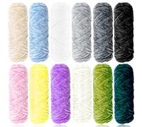 Exquilnova Lot de 12 pelotes de laine chenille douce pour tricot et crochet, couvertures, coussins, écharpes, lits pour animaux de compagnie, sacs, chapeaux, pulls (couleur mélangée)