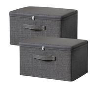 Exquilnova Lot de 2 boîtes de rangement en tissu avec couvercles en tissu, boîtes de rangement empilables avec couvercles et poignées pour couettes, vêtements (M : 38 x 25 x 16 cm)