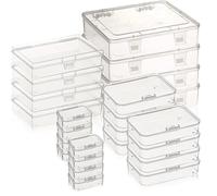 Exquilnova Lot de 24 petites boîtes de rangement empilables transparentes avec couvercle - Boîtes rectangulaires en plastique de tailles mixtes pour papeterie, perles, bijoux, articles d'artisanat