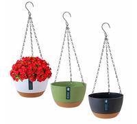 Exquilnova Lot de 3 pots de fleurs suspendus avec trous de drainage et soucoupes, support de plantes à suspendre pour intérieur et extérieur, panier suspendu pour plantes et fleurs (couleurs mélangées