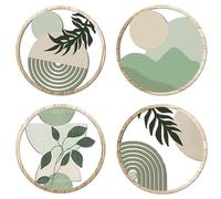 Exquilnova Lot de 4 décorations murales en bois - Style bohème - Vert - Décoration murale moderne - 3D - Rond - Vintage - Pour ferme, couloir, chambre à coucher, chambre d'enfant - Vert - 4 pièces