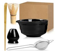 Exquilnova Lot de 5 fouets à matcha avec bol à matcha, support pour fouet à matcha, cuillère à matcha et tamis à matcha, kit de démarrage pour cérémonie du thé matcha (noir)