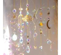 Exquilnova Lot de 6 attrape-soleil en cristal - Perles de lotus - Attrape-soleil - Cristal - Décoration de fenêtre - Décoration de jardin - Doré