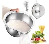 Exquilnova Passoire à riz, rondelle à riz avec tamis latéral, bol de lavage de riz en acier inoxydable pour nettoyer le riz, filtre à riz pour nettoyer les fruits, les haricots et les légumes