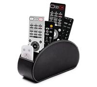 Exquilnova Porte-télécommande avec 5 poches, rangement en cuir pour TV, DVD, clé 4K et télécommandes Bluray, également comme organisateur de bureau pour stylos, cosmétiques (noir)