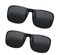 EXQUIMA Lot de 2 paires de lunettes de soleil à clipser sur lunettes de vue, polarisées, vision nocturne, design rabattable, idéales pour la conduite, pratiques pour les porteurs de lunettes de vue