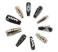 EXQUIMEUBLE 10pièces Faux à Presser Manucure Gothique Noirs Avec Croix Et Décorations Pour Halloween Et Événements Spéciaux