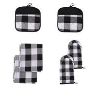 EXQUIMEUBLE 1ensemble Set Maniques Résistantes Chaleur pour Four avec Torchons de Cuisine Isolants Confortables Protège-Mains pour Cuisson et Barbecue Rangement Facile avec Anneau Suspendu