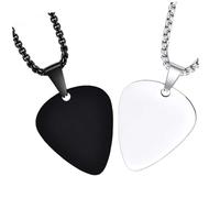 EXQUIMEUBLE 2Pièces Collier Pendentif Acier Inoxydable pour Médiator de Guitare Design Élégant pour Amateurs