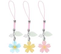 EXQUIMEUBLE 3 pièces Lanières Téléphone Portable Charm Fleur de Cerisier Bijoux Téléphone Collier Chaîne Portable Accessoires Colorés Rose Bleu Jaune