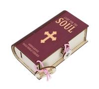 EXQUIMEUBLE Boîte à Souvenirs de Versets Bibliques Chrétiens, Boîte de Cartes Bibliques en Bois et Papier, Forme Livre, Rangement Décoratif, Style Vintage Fait Main, pour Femmes et Familles