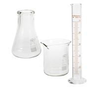 EXQUIMEUBLE Kit de Laboratoire Scientifique 3 Pièces en Verre 50 Ml - Bécher Gradué Flacon Conique à Large Ouverture Cylindre Gradué - Verrerie de Chimie Précise pour Usage Pédagogique et