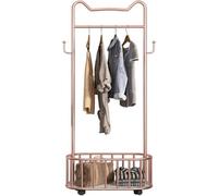 Exquis Porte-Tringle à Vêtements Porte-Manteau avec Rangement Porte-Manteau Autonome 3 en 1 Organisateur De Stand Industriel D’entrée avec 1 Panier De Rangemen, Rose Gold, 80 * 32 * 178cm