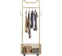 Exquis Porte-Tringle à Vêtements Porte-Manteau avec Rangement Porte-Manteau Autonome 3 en 1 Organisateur De Stand Industriel D’entrée avec 1 Panier De Rangemen, Gold, 60 * 32 * 178cm