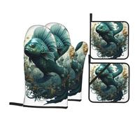 Exquis The Green Flying Fish Kit de cuisson pour cuisine et extérieur Gants de barbecue avec cordon