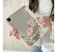 Exquise et mignonne coque arrière en acrylique transparent cristal peint miroir avec imprimé de tortue, fleur et arbre de coco de style anime dessin animé, antichoc, compatible avec iPad 7e, 8e (10,2 