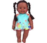 Exquise poupée africaine noire fille réaliste Chidren Cute Kid jouet de jeu de rôle cadeau 30 cm (Q1209 bleu jupe orange)