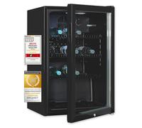 Exquisit GKS120-GT-160C Réfrigérateur à porte en verre noir | Capacité nette : 118 l | Serrure de porte | 3 étagères grillagées | Ventilateur de recirculation | Appareil sur pied