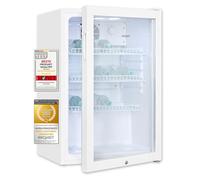 Exquisit GKS120-GT-160C Réfrigérateur à porte vitrée Blanc Capacité nette : 118 l Serrure de porte 3 étagères Grille Ventilateur de recirculation Appareil sur pied