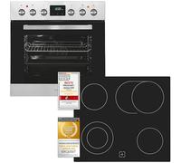 Exquisit Kit de cuisinière encastrable EHE185-HBZ-020 - En acier inoxydable - Volume de la chambre de cuisson : 75 l - 9 programmes de four - Plaque de cuisson avec cadre - Classe énergétique A