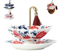 Exquisite Ceramic Umbrella Tea Strainer - Traditional Chinese Tea Infuser Set for Loose Leaf Tea, Fine Porcelain Filter with Tray for Home Decor& Kung Fu Tea Ceremony (Red Flower)