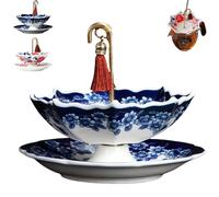 Exquisite Ceramic Umbrella Tea Strainer - Traditional Chinese Tea Infuser Set for Loose Leaf Tea, Fine Porcelain Filter with Tray for Home Decor& Kung Fu Tea Ceremony (Blue Flower)