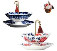 Exquisite Ceramic Umbrella Tea Strainer - Traditional Chinese Tea Infuser Set for Loose Leaf Tea, Fine Porcelain Filter with Tray for Home Decor& Kung Fu Tea Ceremony (2Pcs-A)