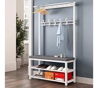 Exquisite Clothes Rail Rack Shoe Bench Coat Stand Rack Hanger Coat Rack Coat Rack Shoe Bench, Metal Coat Stand With Removable 9 Hooks And 3-Tier Shoe Rack, Free Standing Tall Coat Shoe Rack,For Bath