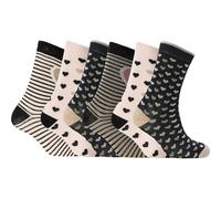 Exquisite Elegance Lot de 6 paires de chaussettes en coton mélangé pour femme, motifs cœurs et pois, assorties, taille 37-42, coloris assortis, Taille unique