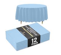 Exquisite Lot de 12 nappes rondes en plastique bleu clair de qualité supérieure 66 % plus épaisses de 0,5 mm, 213,4 cm, ne se déchirent pas facilement comme les marques fines bon marché