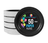 Exquisite Lot de 50 assiettes en carton noires de 17,8 cm - Assiettes jetables en carton jetables très résistantes de 350 g/m² pour fête, assiettes noires jetables pour fête