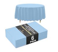 Exquisite Lot de 6 nappes rondes en plastique bleu clair de qualité supérieure 66 % plus épaisses de 0,5 mm, 213,4 cm, ne se déchirent pas facilement comme les marques fines bon marché