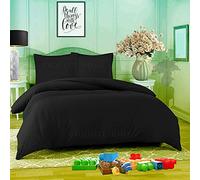EXQUIZIT HOME Parure de lit avec housse de couette et taies d'oreiller assorties - Entretien facile - Polycoton teint uni - Noir - King size