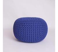 EXQUIZIT HOME Pouf rond en tricot 100 % coton épais marocain 50 cm Bleu roi