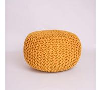 EXQUIZIT HOME Pouf rond en tricot 100 % coton épais marocain 50 cm Couleur moutarde