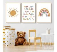EXQULEG Lot de 3 posters décoratifs pour chambre d'enfant - Lettres A à Z - Chiffres 0 à 10 - Décoration murale pour chambre de bébé - Arc-en-ciel - Sans cadre (B, 21 x 30 cm)