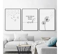 EXQULEG Lot de 3 posters muraux modernes, noir et blanc, motif de pissenlit, motif fleurs abstraites, pour la décoration du salon, sans cadre (30 x 40 cm)
