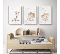EXQULEG Lot de 3 posters pour chambre d'enfant - Petit lapin - Girafe - Images décoratives pour chambre de bébé - Sans cadre - Motifs animaux - Pour garçon et fille - A, 50 x 70 cm