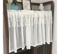 Exquleg Rideau brise-bise, en lin, pour bistrot, cuisine, style rétro, avec dentelle brodée, semi-transparent, court, 1 pièce, 45 x 145 cm