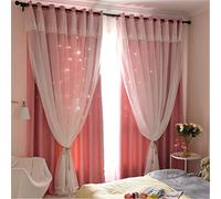 EXQULEG Rideaux occultants double couche pour fille - Motif étoiles - Style princesse - Pour salon, chambre à coucher - Chambre d'enfant - Rose - 158 x 132 cm (H x l)